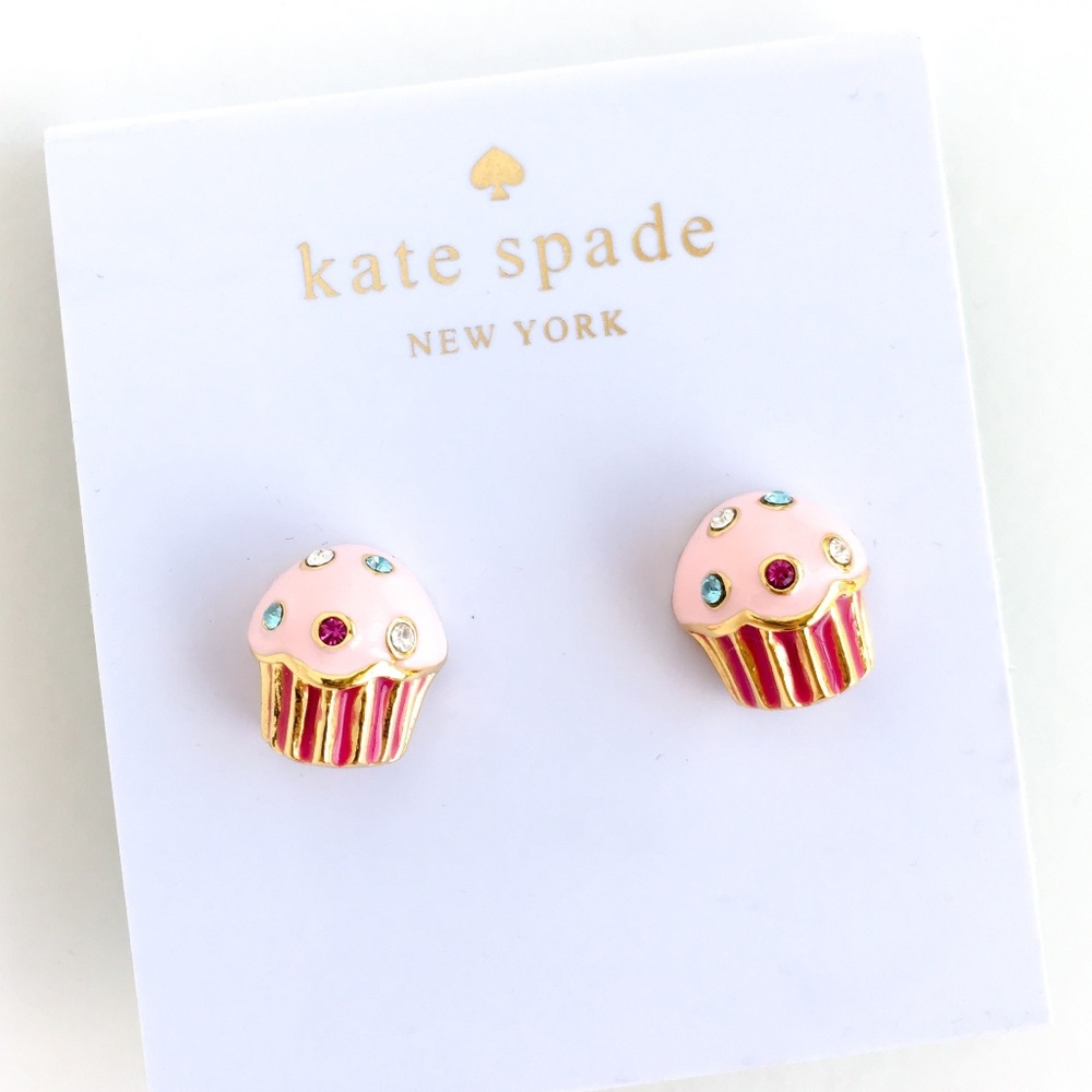 kate spade Pink Cupcake Stud Earrings with Multicolored Rhinestones